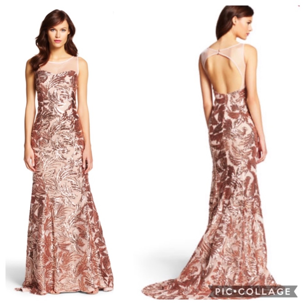 Adrianna-Papell sequins low back rose gold sleeveless long gown - Picture 2 of 7